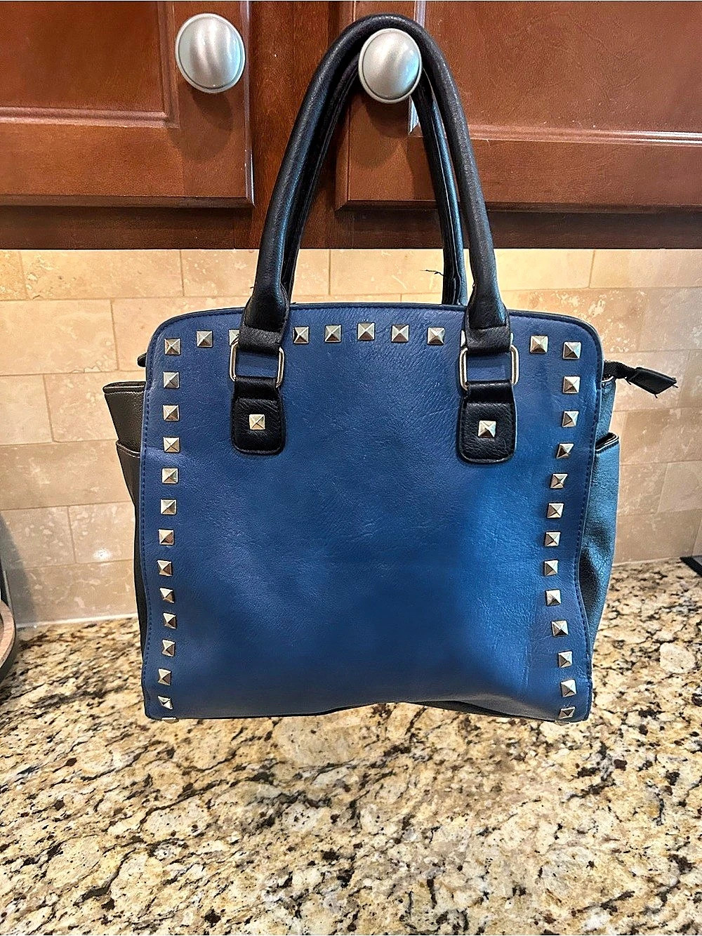 Wilson's Blue and Black Black Rivet Shoulder Bag